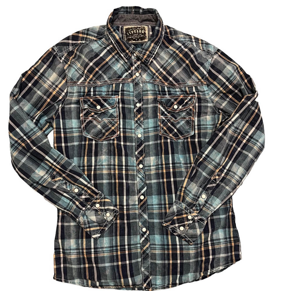 BKE Buckle Vintage 1967 Pearl Snap Shirt Size L Long Sleeve Slim Fit - Cowboy